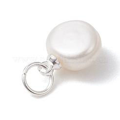 Natural Cultured Freshwater Pearl Two Sides Polished Charms with 304 Stainless Steel Findings&nbsp;PALLOY-JF05001-02