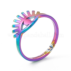 Ion Plating(IP) 201 Stainless Steel Evil Eye Adjustable Ring for Women&nbsp;RJEW-K238-13M