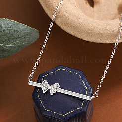 Brass Micro Pave Clear Cubic Zirconia Bowknot Pendant 304 Stainless Steel Cable Chain Necklaces for Women&nbsp;WG67A1C-01