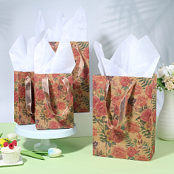 8Pcs 2 Styles Rotro Rose Flower Print Paper Packaging Tote Bags&nbsp;ABAG-BBC0001-32