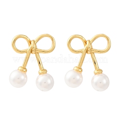 Cherry Brass ABS Plastic Pearl Stud Earrings&nbsp;EJEW-U062-03G-01