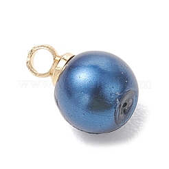 Baking Paint Pearlized Glass Pearl Round Charms with Brass Bails&nbsp;PALLOY-JF04897