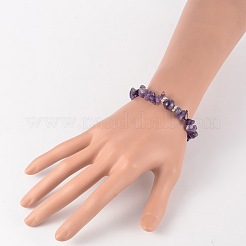 Chips Natural Amethyst Beaded Stretch Bracelets&nbsp;BJEW-JB02131-04