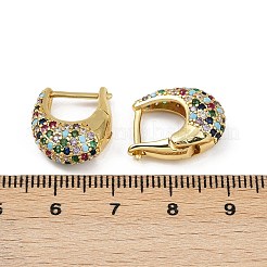 Oval Brass Micro Pave Colorful Cubic Zirconia Hoop Earrings&nbsp;EJEW-S277-10G-B