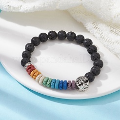 Dyed Natural Lava Rock Beaded Stretch Bracelets for Women&nbsp;BJEW-JB09670