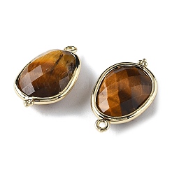 Natural Tiger Eye Faceted Oval Connector Charms&nbsp;G-H323-02G-08