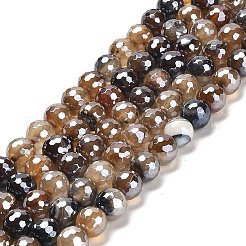 Electroplated Natural Agate Round Beads Strands&nbsp;G-L598-A01-02B