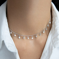 Sterling Silver Cubic Zirconia Chain Necklace with Round Charms for Women&nbsp;SY0568-3