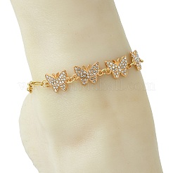 Alloy Full Crystal Rhinestone Butterfly Link Chain Anklets&nbsp;AJEW-AN00813