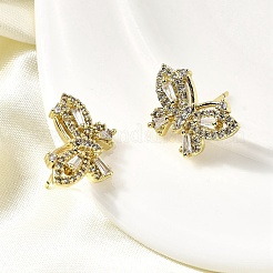 Brass Clear Cubic Zirconia Butterfly Stud Earrings&nbsp;EJEW-L261-029A-G