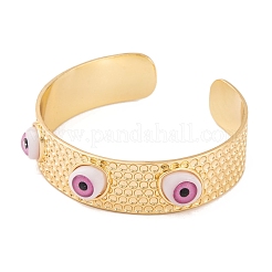 Evil Eye Brass Enamel Wide Open Cuff Bangles for Women&nbsp;BJEW-S147-08G-01