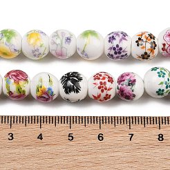 Mixed Styles Floral Printed Porcelain Beads Strands&nbsp;PORC-M004-02M