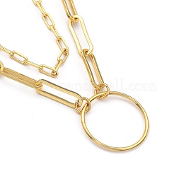 Brass Paperclip Chain Double Layer Necklaces&nbsp;NJEW-JN03054