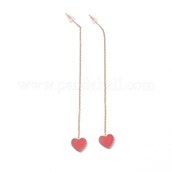 Long Chain with Enamel Heart Dangle Stud Earrings&nbsp;EJEW-A067-01G-B