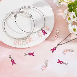 October Breast Cancer Pink Awareness Ribbon Alloy Enamel Pendants&nbsp;ENAM-SC0001-69