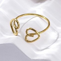 Heart 304 Stainless Steel Open Cuff Rings for Women&nbsp;RJEW-F174-07G