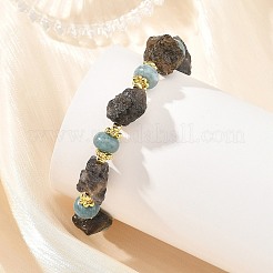 Raw Rough Natural Iolite & Dyed White Jade Beaded Bracelets for Women&nbsp;BJEW-JB14443