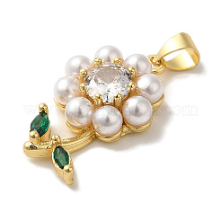 Flower Rack Plating Brass Clear Glass Pendants&nbsp;KK-U027-30G