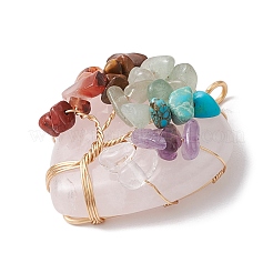Natural & Synthetic Mixed Gemstone Copper Wire Wrapped Heart Pendants&nbsp;PALLOY-JF02847