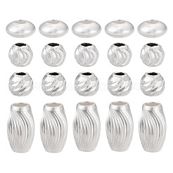 40Pcs 4 Style 925 Sterling Silver Corrugated Spacer Beads&nbsp;STER-TA0001-34