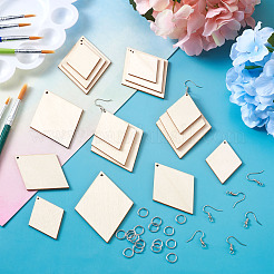 DIY Rhombus Shape Natural Wood Pendants Earring Making Kits&nbsp;DIY-YS0001-14