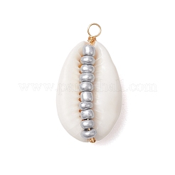 6Pcs 6 Styles Natural Cowrie Shell & Glass Seed Beads Pendants&nbsp;PALLOY-JF02759-06