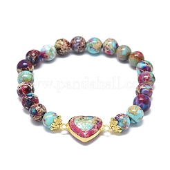 Natural Regalite/Imperial Jasper/Sea Sediment Jasper Heart Link Bracelets&nbsp;G-G974-07