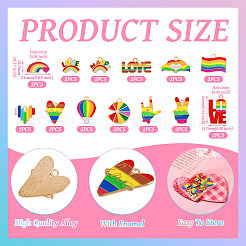 26Pcs 13 Styles Rainbow Color Pride Alloy Enamel Pendants&nbsp;ENAM-TA0001-88