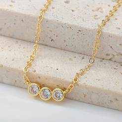Brass Pave Clear Cubic Zirconia 3 Flat Round Link Chain Necklaces for Women&nbsp;XP2951