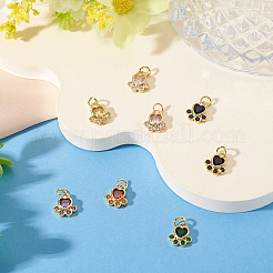 8Pcs 8 Colors Brass Pave Cubic Zirconia Paw Print Charms&nbsp;KK-TA0003-21