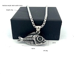 Vintage Punk Style Men's 304 Stainless Steel Fishbone Pendant Necklaces&nbsp;MU8602