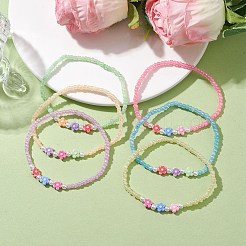 6Pcs 6 Colors Flower Acrylic Stretch Bracelets&nbsp;BJEW-JB10235-01