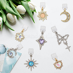 8Pcs Sun Star Moon Alloy Glass Mobile Dustproof Plugs&nbsp;HJEW-BM00005
