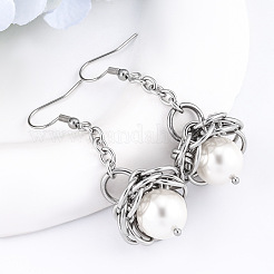 304 Stainless Steel & Resin Pearl Dangle Earrings&nbsp;WG17434-01
