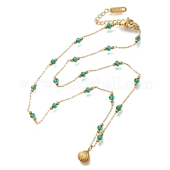 Ion Plating(IP) 304 Stainless Steel & Glass Paperclip Chain Beach Shell Shaped Pendant Necklaces for Women&nbsp;NJEW-H037-01G