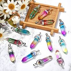14Pcs 7 Colors Faceted Bullet Glass Pointed Pendants&nbsp;GLAA-CJ0001-71