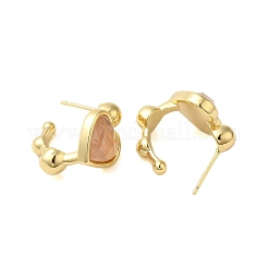 Natural Rose Quartz Heart Stud Earrings&nbsp;EJEW-K287-01G-02