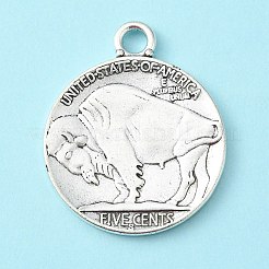 Tibetan Style Alloy Coin Pendants&nbsp;TIBEP-GC001-AS-RS