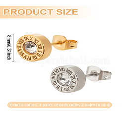 4Pcs 2 Colors 304 Stainless Steel Flat Round Stud Earrings&nbsp;EJEW-LP0001-44