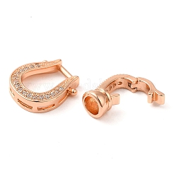 Rack Plating Brass Micro Pave Clear Cubic Zirconia U-Shaped Fold Over Clasps&nbsp;KK-K349-13RG