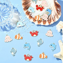 24Pcs 6 Styles Sea Animal Alloy Enamel Pendants&nbsp;ENAM-YW0005-26