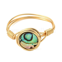 Copper Wired Natural Abalone Shell/Paua Shell Finger Rings for Women&nbsp;RJEW-JR01055