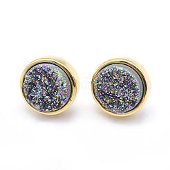 Electroplate Natural Druzy Quartz Crystal Stud Earrings&nbsp;EJEW-I216-01G-RS