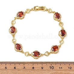 Heart & Oval Brass Micro Pave Cubic Zirconia Link Chain Bracelets for Women&nbsp;BJEW-A163-03G-02