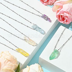 Electroplated Natural Quartz Crystal Prism Pendant Necklaces&nbsp;NJEW-JN05029-02