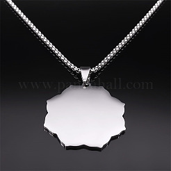 201 Stainless Steel Metatron's Cube Flower Pendant Box Chain Necklaces for Men&nbsp;FS-WG9A897-01