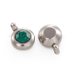Trendy Original Color 304 Stainless Steel Faceted Grade A Rhinestone Flat Round Charms Pendants&nbsp;RB-N030-01L