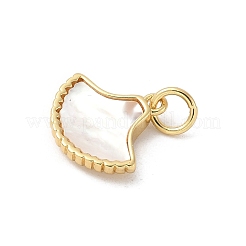 Brass Pave Natural White Shell Fan Charms with Jump Rings&nbsp;KK-S522-17G