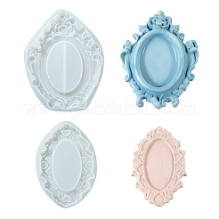 2Pcs 2 Styles Vintage Relief Pattern Oval Photo Frame Silicone Molds&nbsp;ST-CJ0043-066