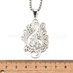 201 Stainless Steel Laser Cut Flower Musical Note Pendant Box Chain Necklaces for Women Men&nbsp;NJEW-E156-02P
